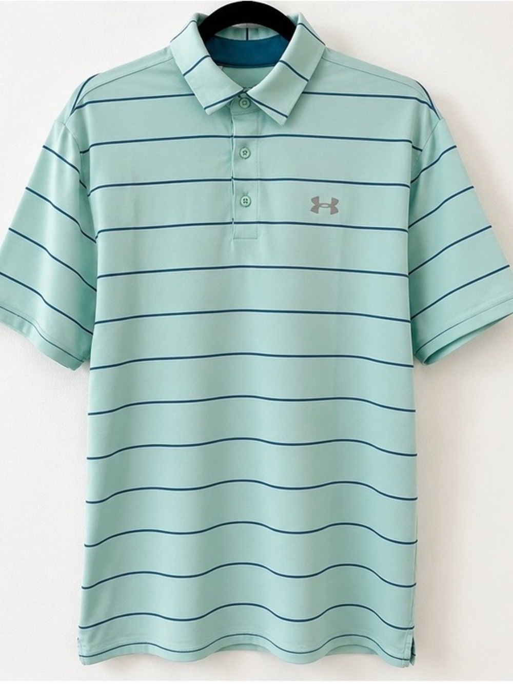 Under Armour Men's Mint Green Polo with Navy Stripes